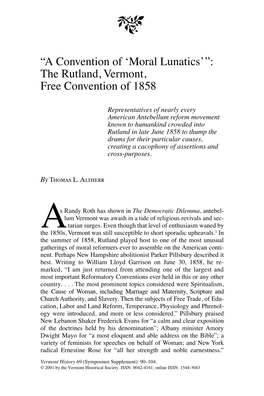 The Rutland, Vermont, Free Convention of 1858