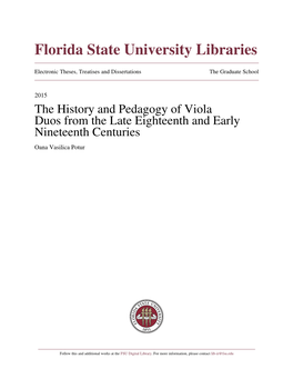 The History and Pedagogy of Viola Duos from the Late Eighteenth and Early Nineteenth Centuries Oana Vasilica Potur