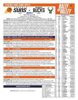 Suns Game Notes