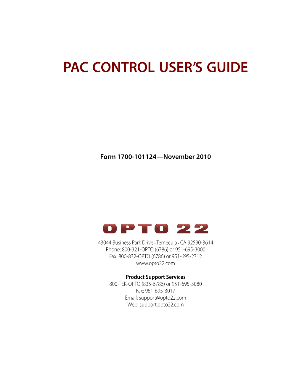 Pac Control User's Guide