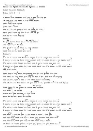 Swear It Again-Westlife Lyrics & Chords