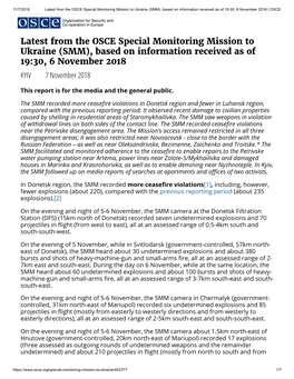 Latest from the OSCE Special Monitoring Mission to Ukraine (SMM), Based on Information Received As of 19:30, 6 November 2018 | OSCE