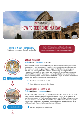 ITINERARY a by the Spanish Steps, Visit the Colosseum 7:30A.M