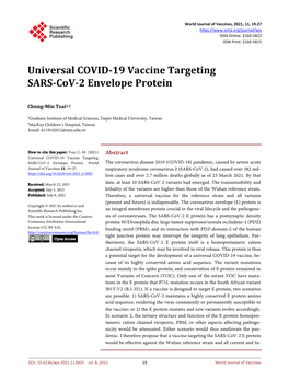 Universal COVID-19 Vaccine Targeting SARS-Cov-2 Envelope Protein