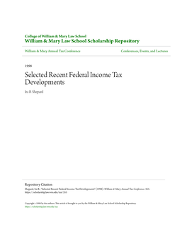 Selected Recent Federal Income Tax Developments Ira B
