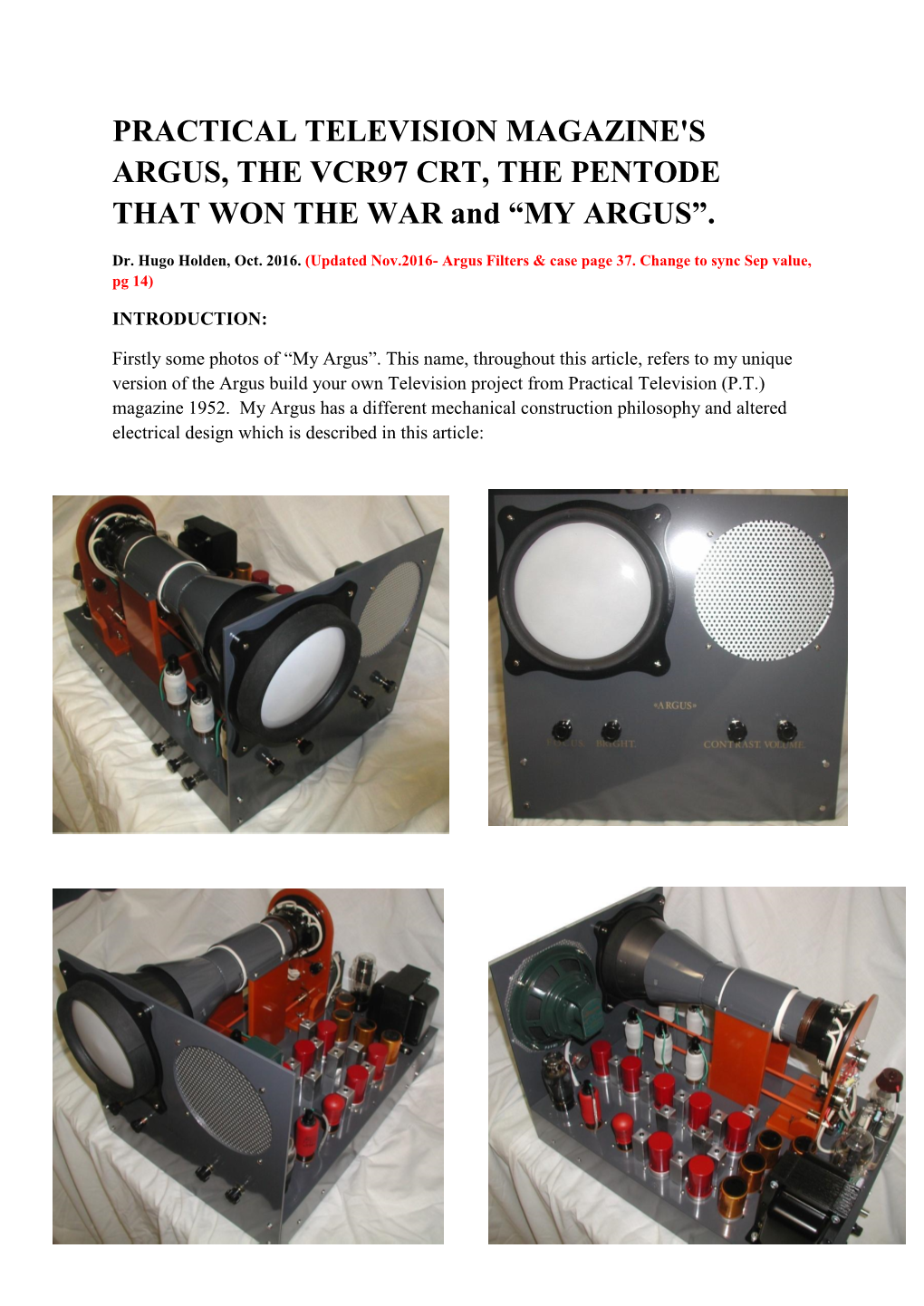 ARGUS, the VCR97 CRT, the PENTODE THAT WON the WAR and “MY ARGUS”