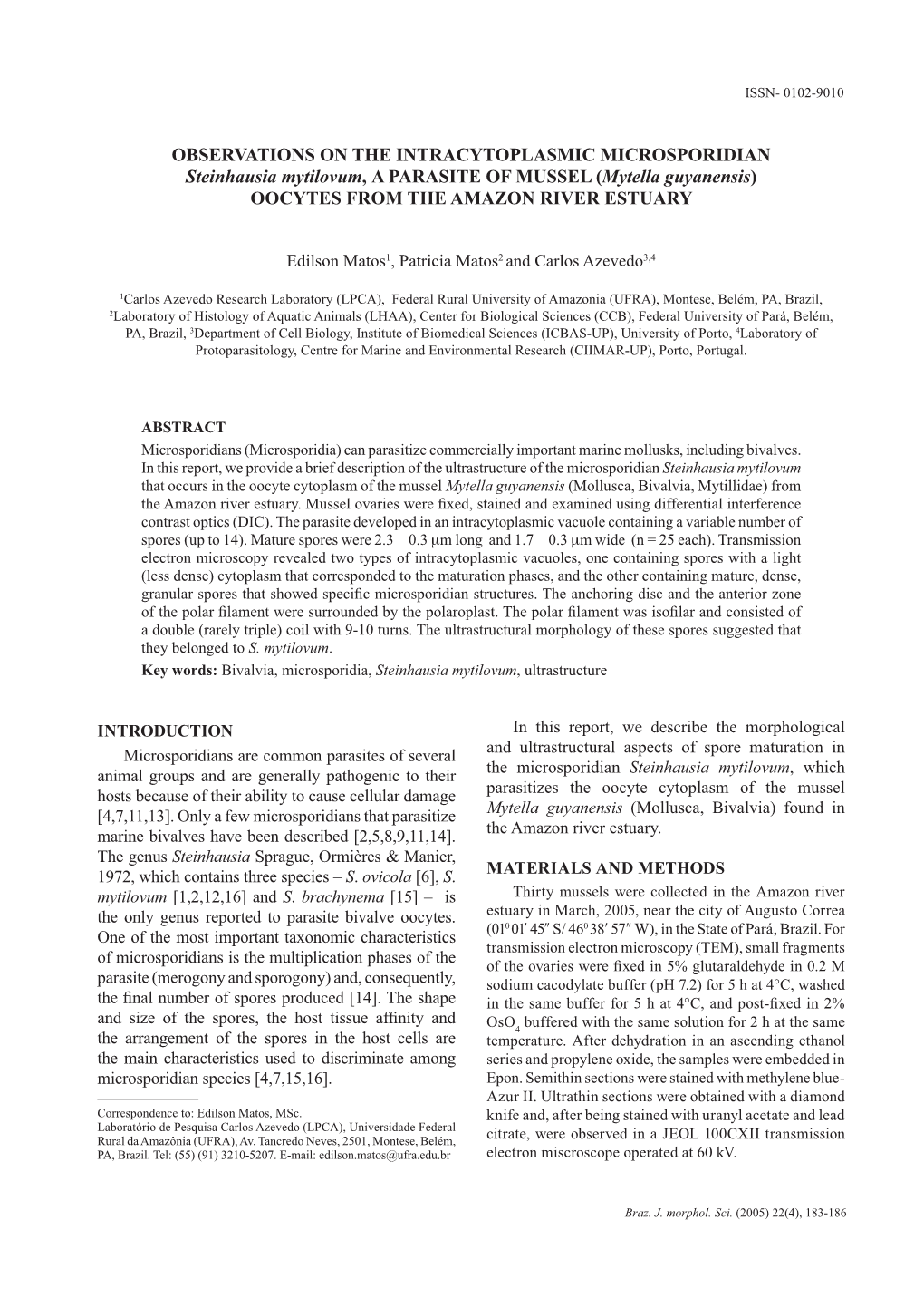 OBSERVATIONS on the INTRACYTOPLASMIC MICROSPORIDIAN Steinhausia ...