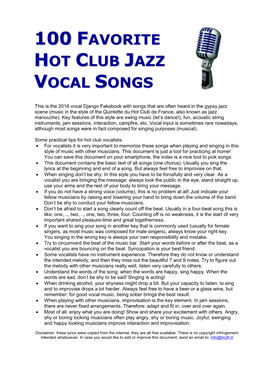 Avorite Hot Club Jazz Vocal Songs