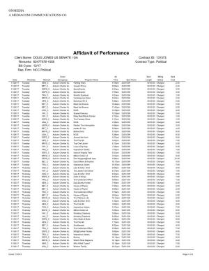 Affidavit of Performance Client Name: DOUG JONES US SENATE / GA Contract ID: 131573 Remarks: 62477076-1558 Contract Type: Political Bill Cycle: 12/17 Rep
