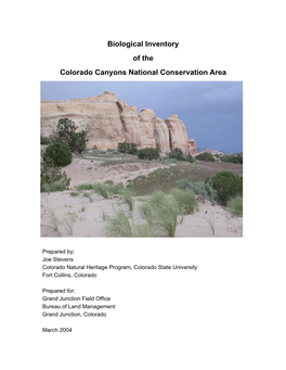 Biological Inventory of the Colorado Canyons National Conservation Area
