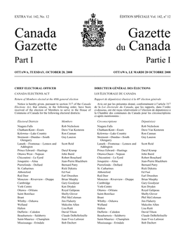 Canada Gazette, Part I, Special Edition
