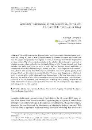 Athenian 'Imperialism' in the Aegean Sea in the 4Th Century BCE: The