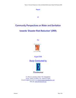 Community Perspectives on Water and Sanitation Towards 'Disaster