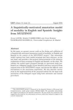 A Linguistically-Motivated Annotation Model of Modality in English and Spanish: Insights from MULTINOT