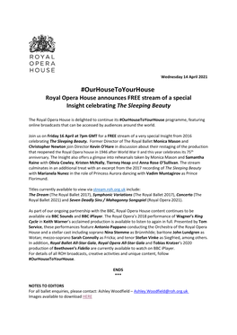 Ourhousetoyourhouse Royal Opera House Announces FREE Stream of a Special Insight Celebrating the Sleeping Beauty
