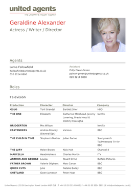 Geraldine Alexander Actress / Writer / Director