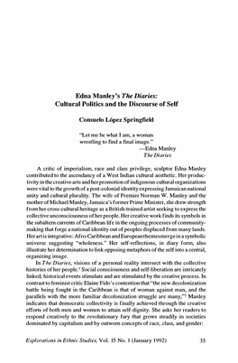 Edna Manley's the Diaries: Cultural Politics and the Discourse of Self
