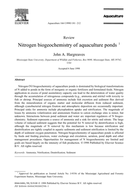 Nitrogen Biogeochemistry of Aquaculture Ponds 1