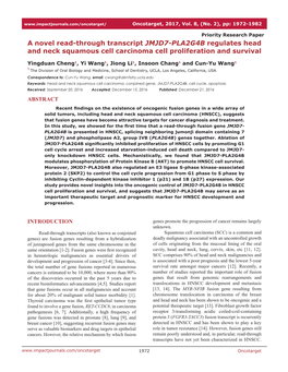 A Novel Read-Through Transcript JMJD7-PLA2G4B Regulates Head and Neck Squamous Cell Carcinoma Cell Proliferation and Survival