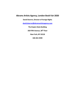 Abrams Artists Agency, London Book Fair 2020