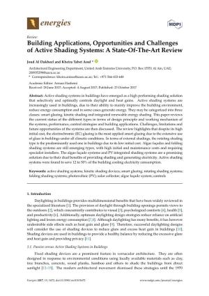 Building Applications, Opportunities and Challenges of Active Shading Systems: a State-Of-The-Art Review