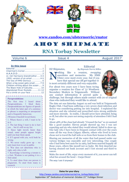 Ahoy Shipmate RNA Torbay Newsletter Volume 6 Issue 4 August 2017