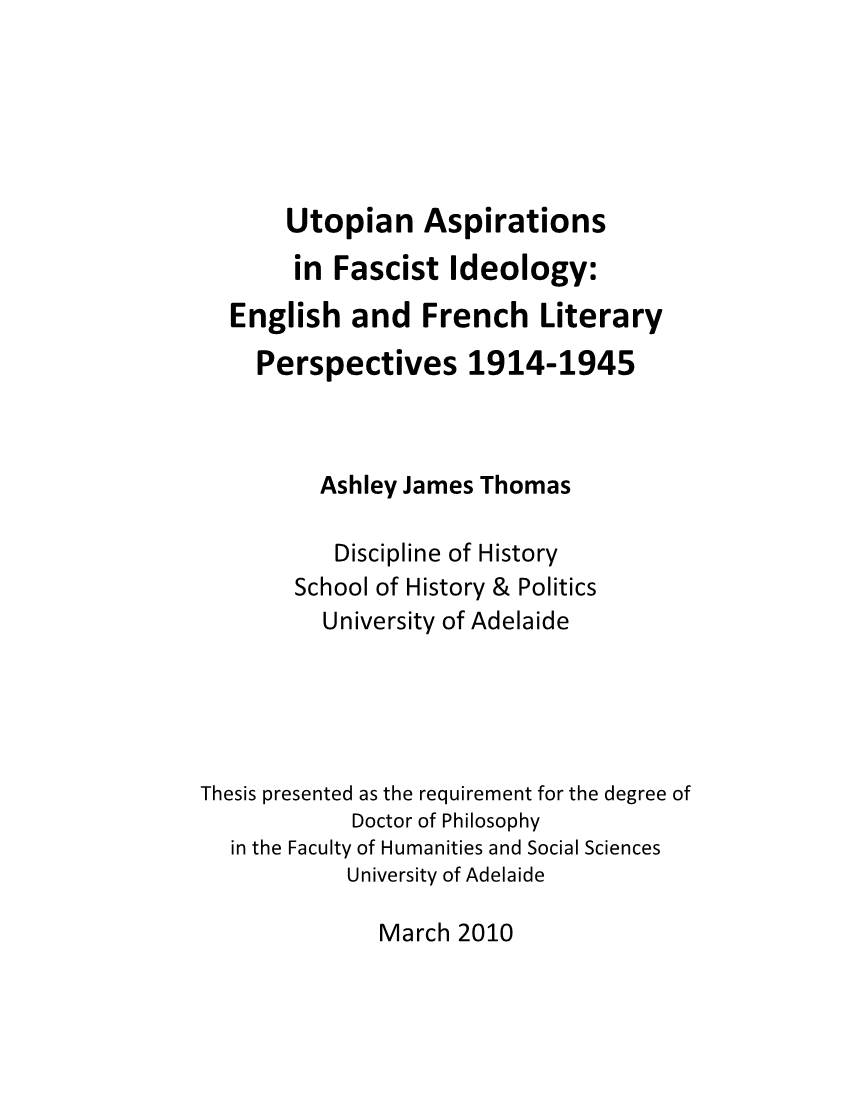 Utopian Aspirations in Fascist Ideology: English and French Literary Perspectives 1914-1945