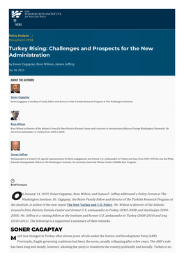 Turkey Rising: Challenges and Prospects for the New Administration by Soner Cagaptay, Ross Wilson, James Jeffrey