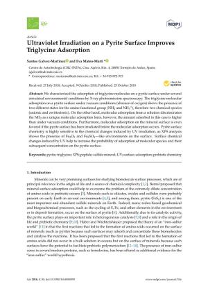 Ultraviolet Irradiation on a Pyrite Surface Improves Triglycine Adsorption
