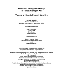 The West Michigan Pike Volume I: Historic Context Narrative
