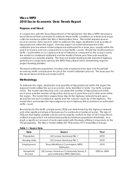 Waco MPO 2010 Socio-Economic Data Trends Report