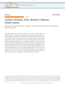 Carbon Emission from Western Siberian Inland Waters ✉ Jan Karlsson 1 , Svetlana Serikova 1,2, Sergey N