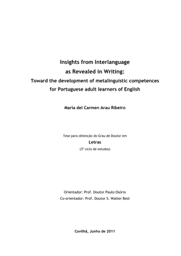 Insights from Interlanguage As Revealed in Writing: Toward the Development of Metalinguistic Competences for Portuguese Adult Learners of English