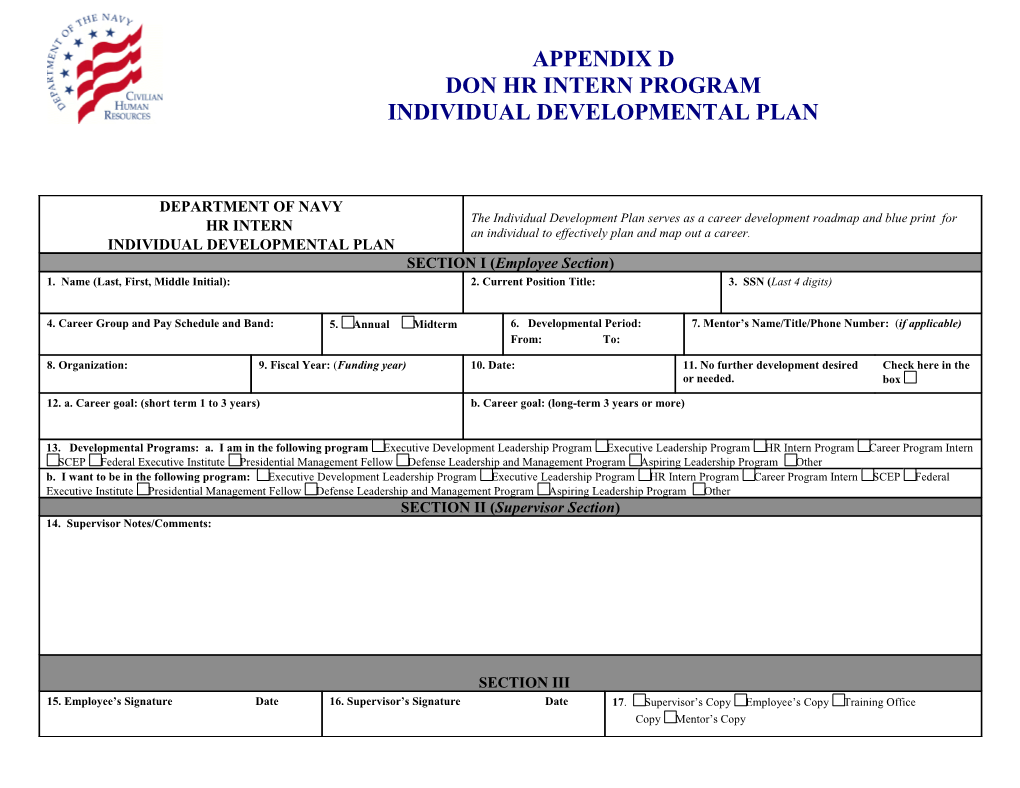 Policy Guide Appendix D-1: Individual Development Plan Form