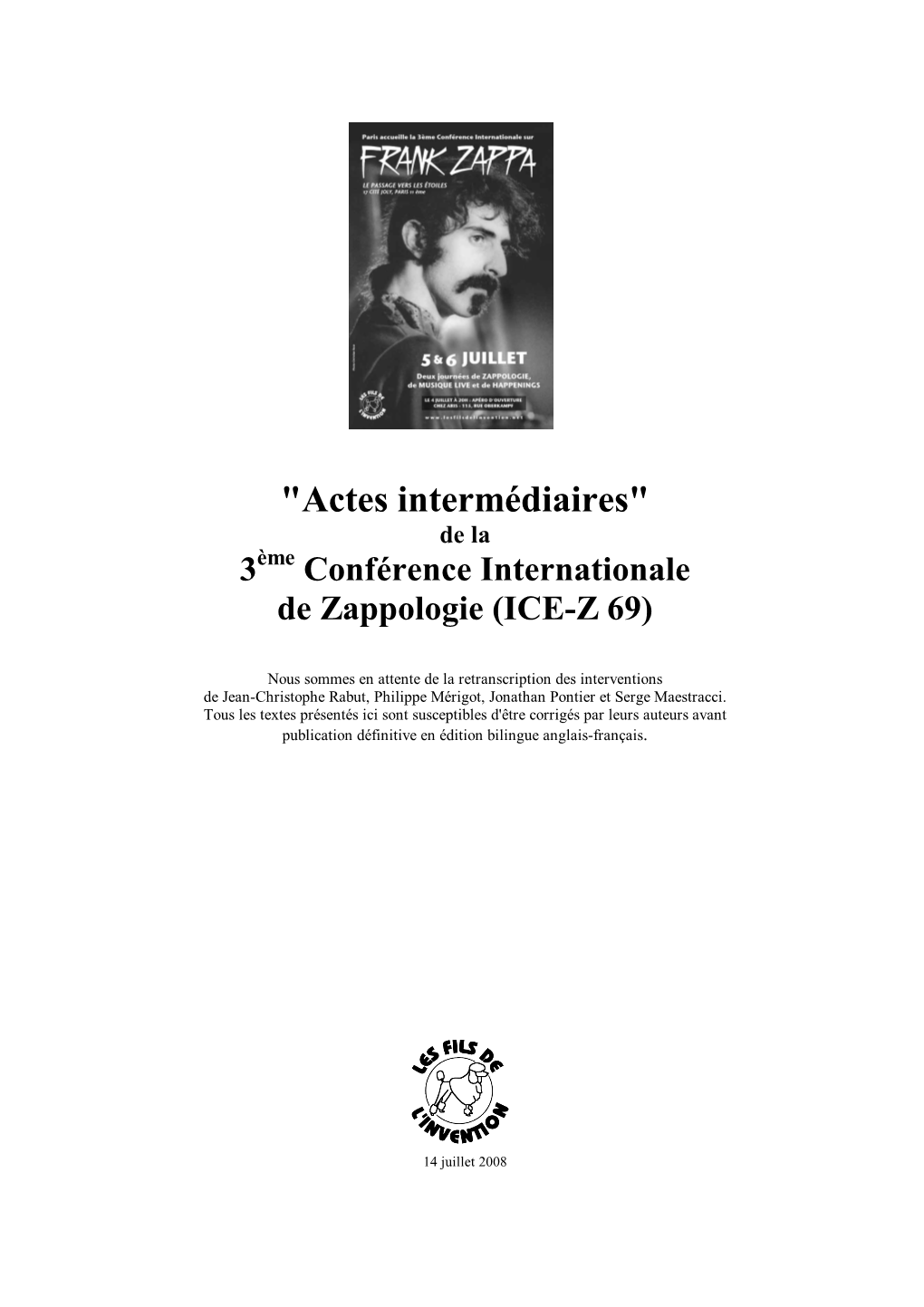 Actes Intermédiaires De La Conférence ICE-Z 69