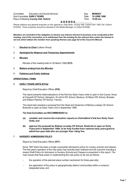 A G E N D a Please Address Any General Enquiries on This Agenda to Julie Dean, County Hall, Oxford OX1 1ND (Tel: Oxford 815322)