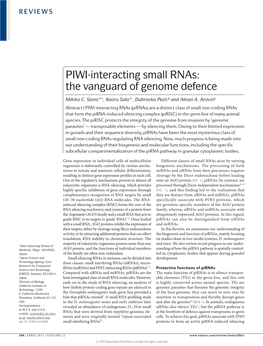 PIWI-Interacting Small Rnas: the Vanguard of Genome Defence