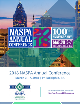 2018 NASPA Annual Conference March 3 – 7, 2018 | Philadelphia, PA