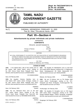 Tamil Nadu Government Gazette Published by Authority