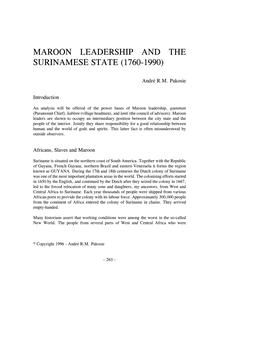 Maroon Leadership and the Surinamese State (1760-1990)