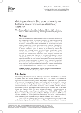 Guiding Students in Singapore to Investigate Historical Controversy Using a Disciplinary Approach’