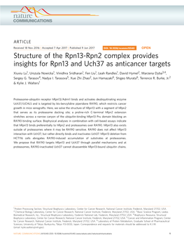 Structure of the Rpn13-Rpn2 Complex Provides Insights for Rpn13 and Uch37 As Anticancer Targets