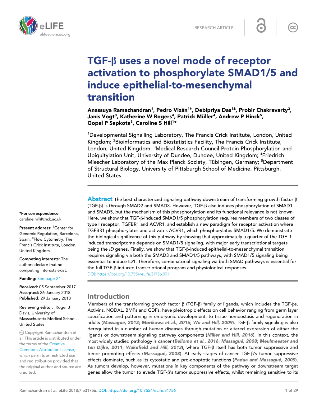 TGF-B Uses a Novel Mode of Receptor Activation to Phosphorylate SMAD1