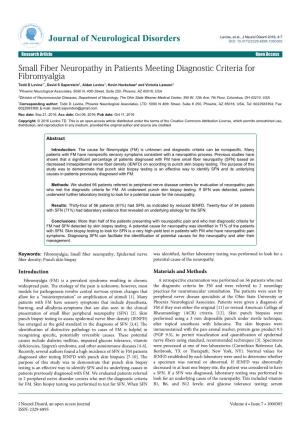 Small Fiber Neuropathy in Patients Meeting Diagnostic Criteria For