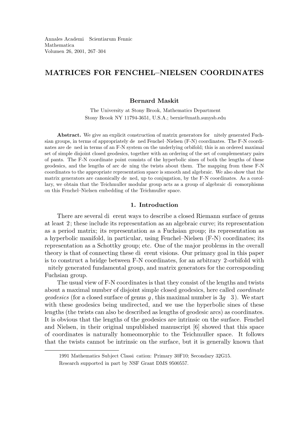 Matrices for Fenchel–Nielsen Coordinates