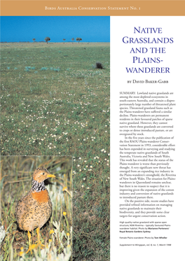 Native Grasslands and the Plains- Wanderer