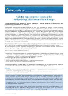 Call for Papers: Special Issue on the Epidemiology of Leishmaniasis in Europe