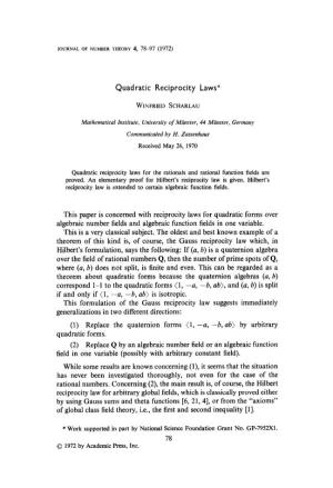 Quadratic Reciprocity Laws*