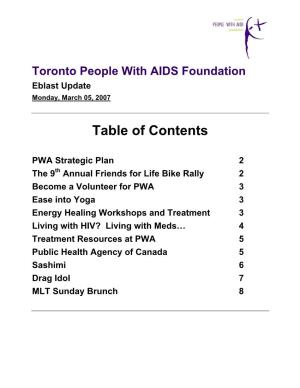 Toronto People with AIDS Foundation Eblast Update Monday, March 05, 2007