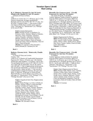Venetian Opera Libretti Reel Listing